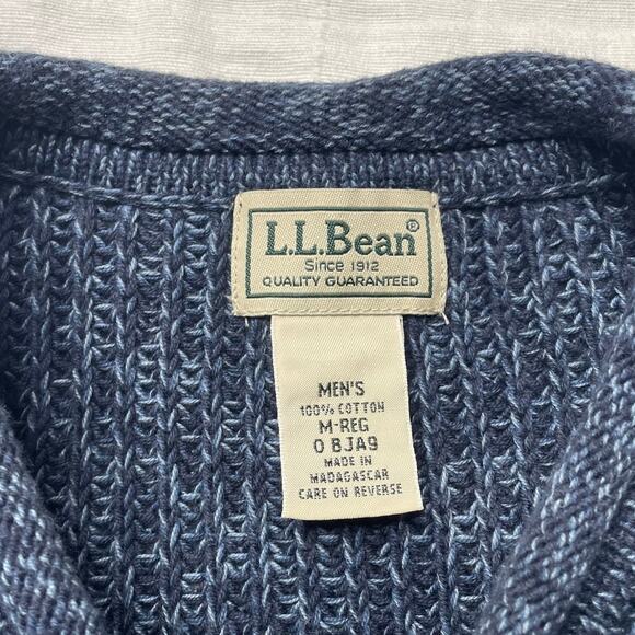 L.L. Bean Henley Sweater Blue Roll Neck Sz Medium Men's Cotton Knit Chunky Cozy - Picture 5 of 5